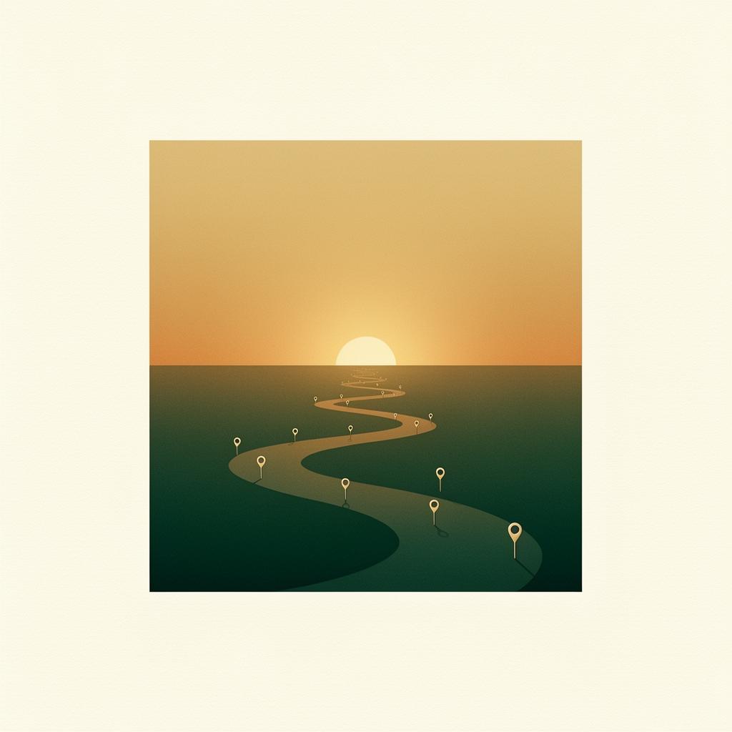 Illustrated career journey with milestones leading toward a horizon